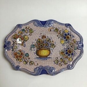 Lufeco Spain Crackle Plate 10.25” Pintado A Mano Hand Painted Floral Art Pottery